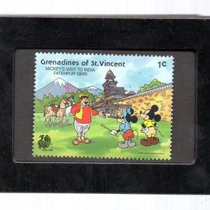 Framed Stamp Art - Disney Stamp Art - Mickey and Minnie Visit India